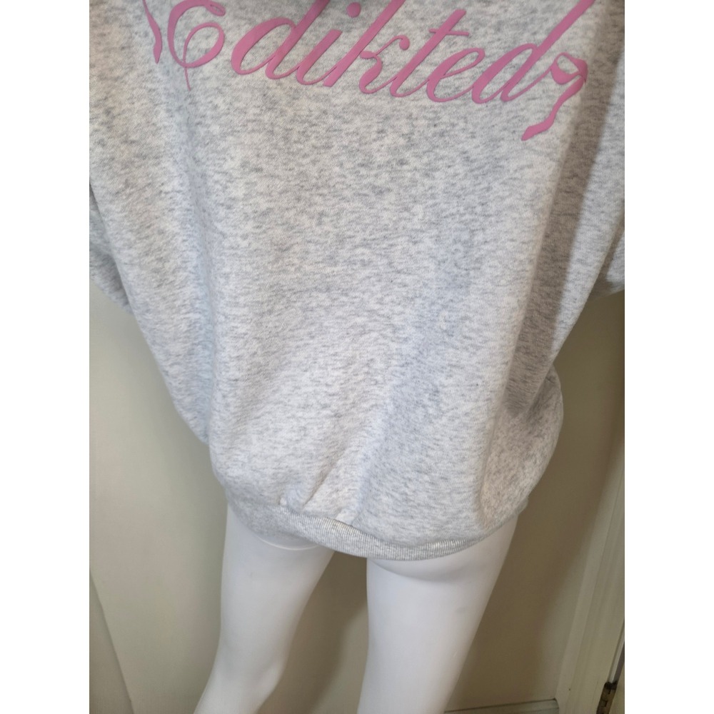 Edikted Grey Heather Pink Bow Graphic Oversized Hoodie Sweatshirt Medium - Picture 12 of 12